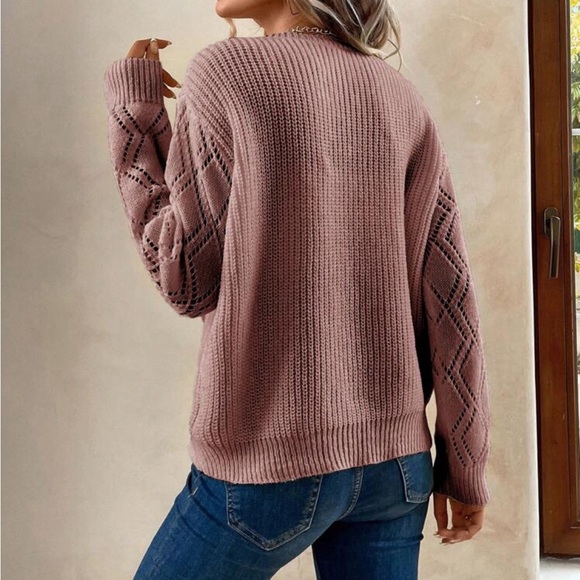 Comfy Sheer Lace V Neck Knit Swearer Top Green - Picture 13 of 14